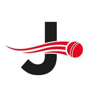 Letter J Cricket Logo Concept With Ball Icon For Cricket Club Symbol Vector Template. Cricketer Sign