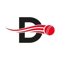 Letter D Cricket Logo Concept With Ball Icon For Cricket Club Symbol Vector Template. Cricketer Sign