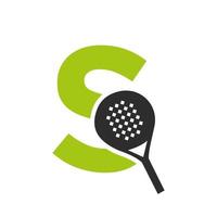 plantilla de vector de diseño de logotipo de raqueta de padel de letra s. símbolo del club de tenis de mesa de playa