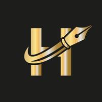 logotipo de educación en concepto de letra h con plantilla de vector de punta de pluma