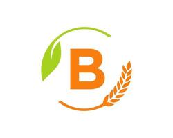 Agriculture Logo On B Letter Concept. Agriculture and farming logo design. Agribusiness, Eco-farm and rural country design vector