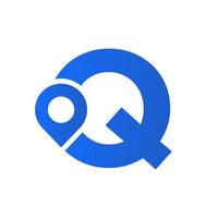 signo de diseño del logotipo de la ubicación de la letra q. concepto de icono de ubicación con alfabeto para plantilla de vector de símbolo de dirección de carretera