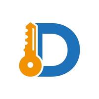 Letter D Key Logo Combine With House Locker Key For Real Estate and House Rental Symbol Vector Template