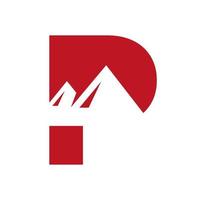 signo de vector de logotipo de montaje de letra p. el logotipo del paisaje de la naturaleza de la montaña se combina con el icono y la plantilla de la colina