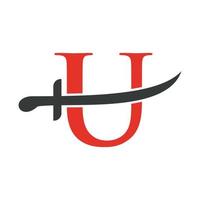 Letter U Swords Logo Vector Template. Swords Icon For Protection and Privacy Symbol