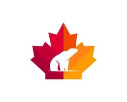 diseño del logotipo del oso de arce. logotipo del oso canadiense. hoja de arce roja con vector de oso de mar