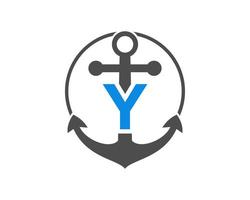 logotipo inicial de la letra y del ancla. marino, logotipo de velero vector