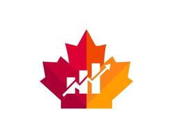 Maple Financial logo design. Canadian Financial logo. Red Maple leaf with Financial Arrow concept vector