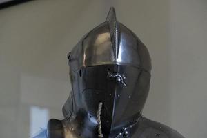 Medieval armor iron helmet detail photo