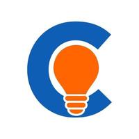 Letter C Electric Logo Combine With Electric Bulb Icon Vector Template. Light Bulb Logotype Sign Symbol