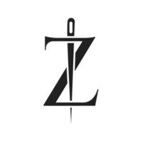 logotipo de sastre de letra z, combinación de aguja e hilo para bordado, textil, moda, tela, plantilla de tela vector