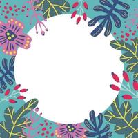 Decorative colorful botanical round frame with flowers and leaves vector, template for invitation, card vector