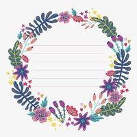 Round floral border frame with hand drawn flowers and leaves, template for invitation vector