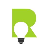 el logotipo eléctrico de la letra r se combina con la plantilla de vector de icono de bombilla eléctrica. bombilla logotipo signo símbolo