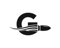 Initial Letter G Shooting Bullet Logo With Concept Weapon For Safety and Protection Symbol vector