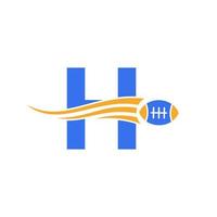 logotipo de rugby de la letra h, logotipo de fútbol americano combinado con icono de pelota de rugby para el símbolo vectorial del club de fútbol americano vector