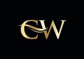 plantilla de vector de diseño de logotipo de empresa de letra cw inicial con una moda mínima y moderna.