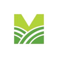 logotipo de la agricultura de la letra m. logotipo de agro granja basado en el alfabeto para panadería, pan, pastel, café, pastelería, identidad comercial de industrias domésticas vector