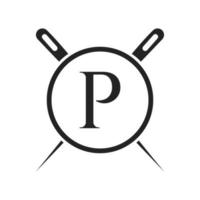 Letter P Tailor Logo, Needle and Thread Combination for Embroider, Textile, Fashion, Cloth, Fabric Template vector