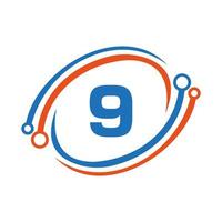 diseño de logotipo de tecnología en concepto de 9 letras. plantilla de logotipo de red de tecnología vector