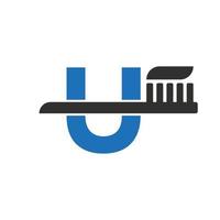 Initial Letter U Dental Logo Combine With Tooth Brush Symbol Template vector