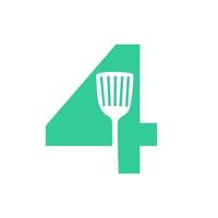 logotipo de la espátula de cocina de la letra 4. diseño de logotipo de cocina combinado con espátula de cocina para símbolo de restaurante vector