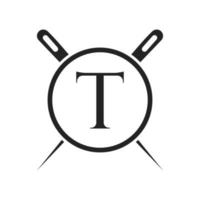 Letter T Tailor Logo, Needle and Thread Combination for Embroider, Textile, Fashion, Cloth, Fabric Template vector