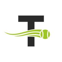 plantilla de diseño del logotipo del club de tenis letra t. academia deportiva de tenis, logotipo del club vector