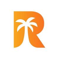 Letter R Palm Tree Logo Design Concept For Travel Beach Landscape Icon Vector Template