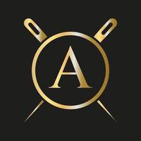 Letter A Tailor Logo, Needle and Thread Combination for Embroider, Textile, Fashion, Cloth, Fabric Template vector