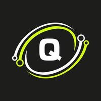 Technology Logo Design On Q Letter Concept. Technology Network Logo Template vector