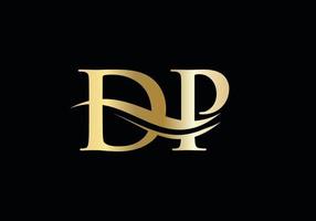 Diseño de logotipo swoosh letter dp para identidad empresarial y empresarial. logotipo de dp de onda de agua con moda moderna vector