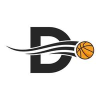 Letter D Basket Ball Logo Design For Basket Club Symbol Vector Template. Basketball Logo Element