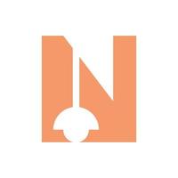 Letter N Lamp Logo Combined With Hanging Lamp Vector Template