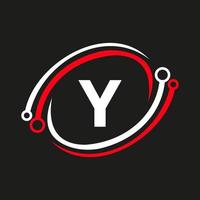 Technology Logo Design On Y Letter Concept. Technology Network Logo Template vector