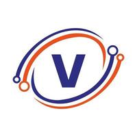 diseño de logotipo de tecnología en concepto de letra v. plantilla de logotipo de red de tecnología vector