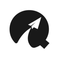 el logotipo de viaje de la letra q se combina con la plantilla de vector de avión volador. elemento de logotipo turístico