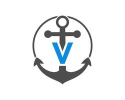 logotipo inicial de la letra v del ancla. marino, logotipo de velero vector