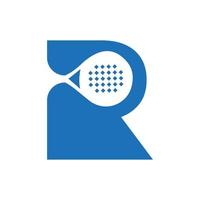 letra r plantilla de vector de diseño de logotipo de raqueta de padel. símbolo del club de tenis de mesa de playa