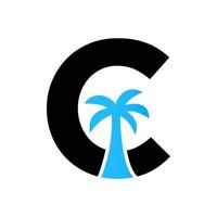 Letter C Palm Tree Logo Design Concept For Travel Beach Landscape Icon Vector Template