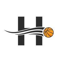 Letter H Basket Ball Logo Design For Basket Club Symbol Vector Template. Basketball Logo Element