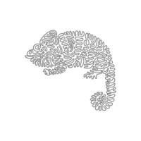 Single curly one line drawing of chameleon camouflage abstract art. Continuous line draw graphic design vector illustration of famous colorful lizards for icon, symbol, company logo, poster wall decor