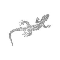 Single swirl continuous line drawing of cute lizard abstract art. Continuous line draw graphic design vector illustration style of friendly pets reptile for icon, sign, minimalism modern wall decor