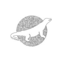 Single swirl continuous line drawing of predatory reptile abstract art. Continuous line draw graphic design vector illustration style of large komodo dragon for icon, minimalism modern wall decor