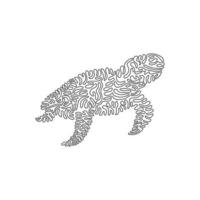 Continuous curve one line drawing of beautiful turtle curve abstract art. Single line editable stroke vector illustration of incredible unique reptiles for logo, wall decor and poster print decoration