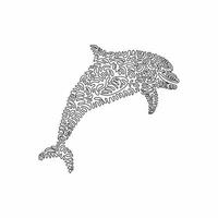 Continuous curve one line drawing of cute dolphin curve abstract art. Single line editable stroke vector illustration of aquatic mammal for logo, syimbol, sign, wall decor and poster print decoration