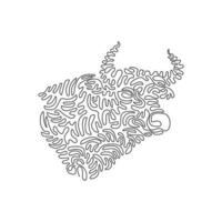 Continuous curve one line drawing of aggressive bull, curve abstract art. Single line editable stroke vector illustration of bulls very muscular neck for logo, wall decor and poster print decoration