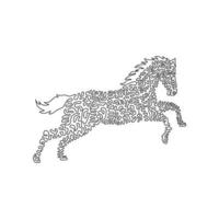 Single swirl continuous line drawing of cute horse abstract art. Continuous line draw graphic design vector illustration style of hoofed herbivore mammal for icon, sign, minimalism modern wall decor