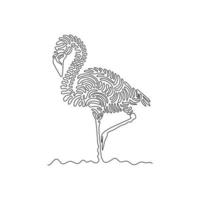 Single one line drawing abstract art. Flamingos stand on one leg. Continuous line draw graphic design vector illustration of flamingo with downturned beak for icon, symbol, company logo, boho decor