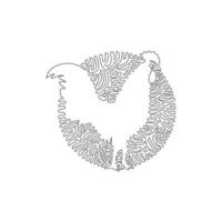 Continuous one curve line drawing of cute rooster. Abstract art in circle. Single line editable stroke vector illustration of friendly pet rooster for logo, syimbol, wall decor, boho poster print